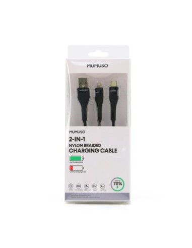 Câble de Charge 2-En-1 en Nylon Tressé (Noir) –...