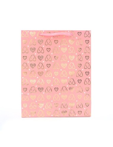 Sac Cadeau (M) Rose avec Motif Cœur en Feuille...