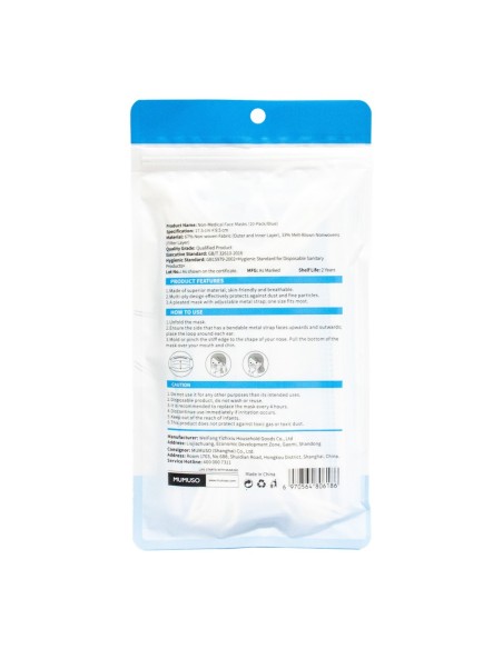 Masques Non Médicaux pour le Visage (Paquet de 10/Bleu)